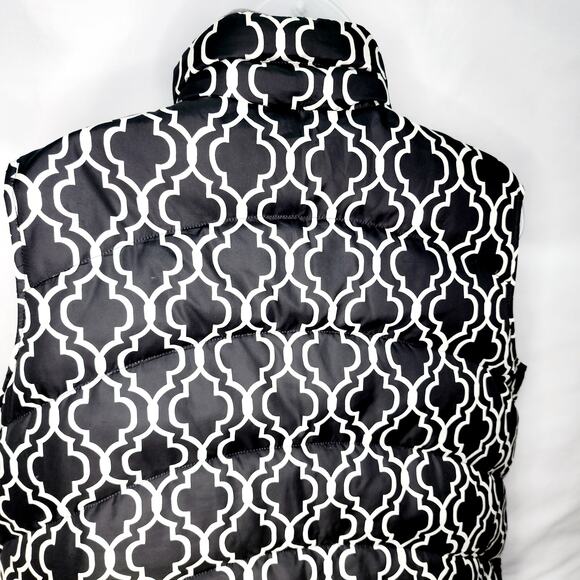 Lands End Black & White Geometric Print Women's Down Puffer Vest Zipper Front L - Picture 6 of 11